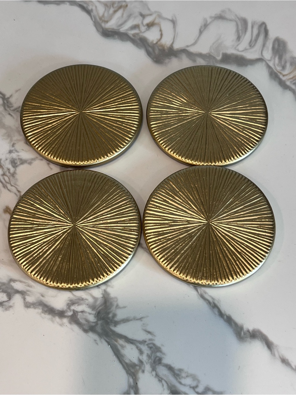 Godinger DAX Set of 4 Glass Coasters Shannon Sunburst Design Gold Tone